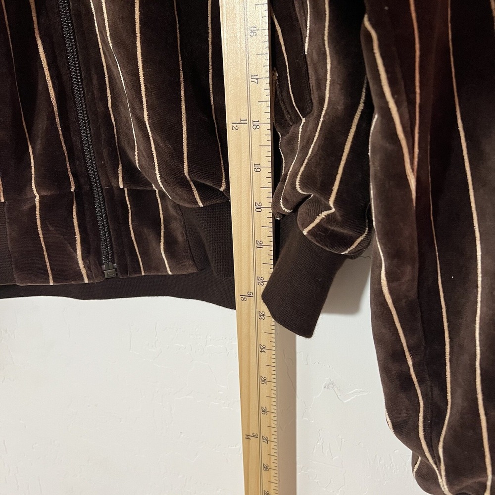 Stussy Velour Waffle Lined Zip Up Jacket Coat Stripe Y2K Zippered Hood Sz Large - Picture 14 of 16